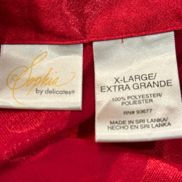 Sophia by Delicates Women’s XL Sheer Red Valentine Button Up Short Gown - Picture 6 of 7